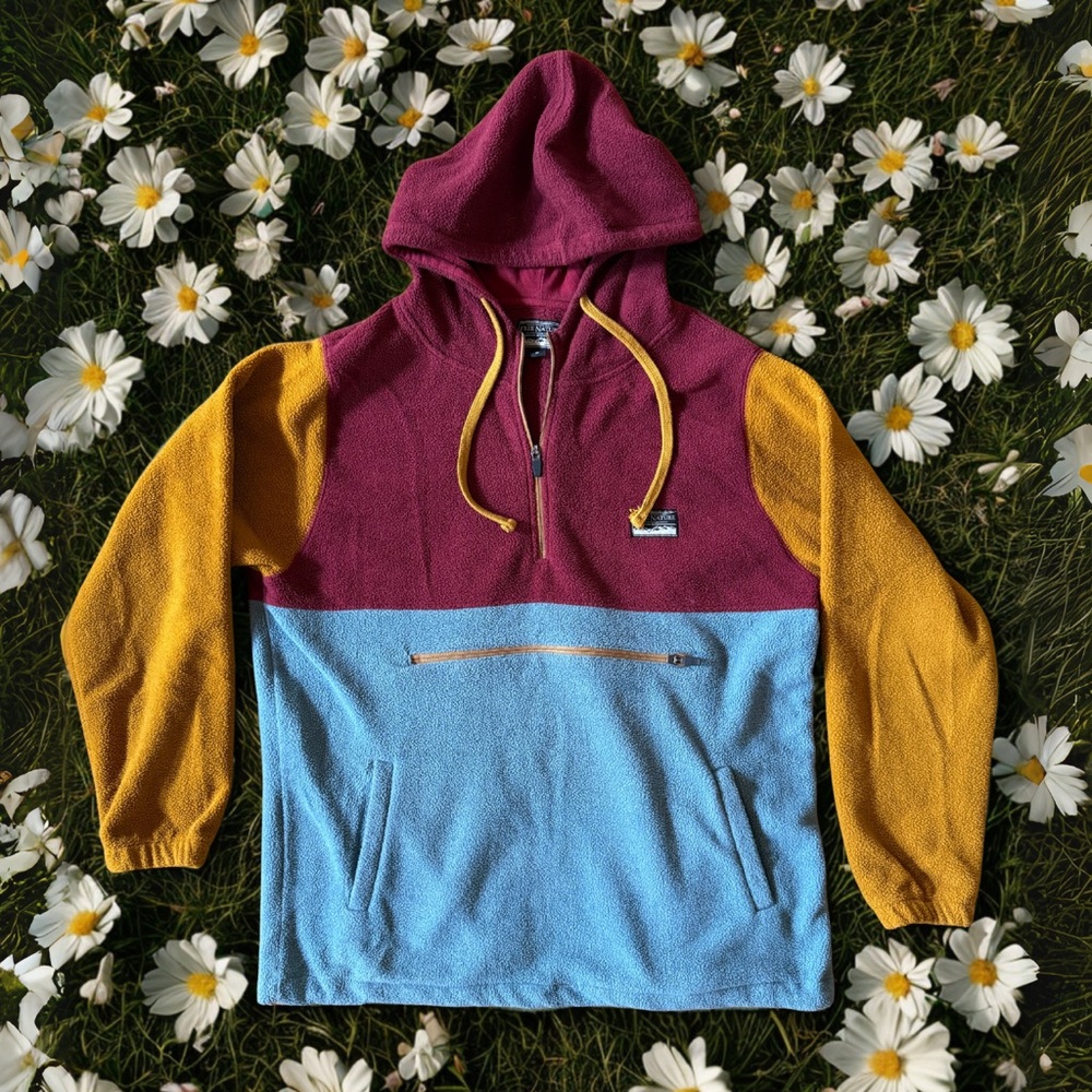 Colorblock 1/4 Zip Fleece in Maroon, Mustard and Baby Blue
